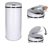 TALK-POINT Poubelle à capteur automatique 30-50 Litre avec cerclage, en acier laqué, ronde, ouverture/fermeture automatiques - Poubelle de cuisine automatique (Blanc, 30 Litres)