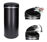 TALK-POINT Poubelle à capteur Automatique 30-50 Litre avec cerclage, en Acier laqué, Ronde, Ouverture/Fermeture automatiques - Poubelle de Cuisine Automatique (Noir, 50 litres)