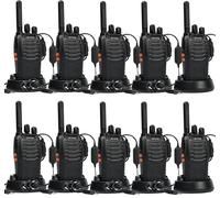 Talkie Walkie 16 Canaux PMR446 Radio sans Licence, PT88E Professionnel Rechargeable Interphone à Distance avec Base de Chargeur USB et Casque (Noir, 10 Pcs)