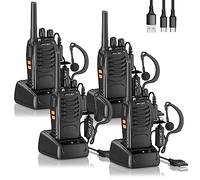 Talkie Walkie 88 E Version Mise à Niveau du, PMR446 Radio Portable Rechargeable 16Canaux, Alarme Clignotante, TOT, VOX, avec des écouteurs Originaux et Station de Charge USB (4 pièces)