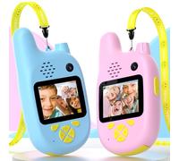 Talkie Walkie Enfants avec Double Caméra Vidéo HD, Talkie-Walkie Rechargeable USB, 4 Modes de Changement de Voix, Portée Jusqu'à 400m, Cadeau pour Garçons et Filles (Bleu + Rose)