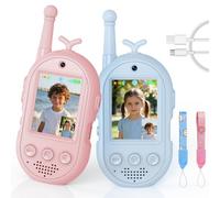 Talkie Walkie Enfants avec Vidéo, 2 Talkies Walkies Rechargeable avec écran d'affichage, Communication Radio Bidirectionnelle,Cadeau de Noël aux garçons et aux Filles âgés de 3 à 12 Ans (Rose + Bleu)