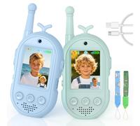 Talkie Walkie Enfants avec Vidéo,2 Talkies Walkies Rechargeable avec écran d'affichage, Communication Radio Bidirectionnelle,Cadeau de Noël aux garçons et aux Filles âgés de 3 à 12 Ans (Vert + Bleu)