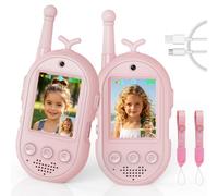 Talkie Walkie Enfants avec Vidéo,2 Talkies Walkies Rechargeable avec écran d'affichage, Communication Radio Bidirectionnelle,Cadeau de Noël aux garçons et aux Filles âgés de 3 à 12 Ans (Rose + Rose)
