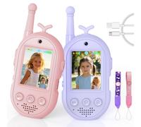 Talkie Walkie Enfants avec Vidéo,2 Talkies Walkies Rechargeable avec écran d'affichage,Communication Radio Bidirectionnelle,Cadeau de Noël aux garçons et aux Filles âgés de 3 à 12 Ans (Rose + Violet)