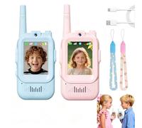 Talkie Walkie Enfants avec Vidéo & Caméra HD, 4 Modes de Voix Changée, Batterie Rechargeable et Matériau ABS sûr pour Un Anniversaire ou Noël (Rose+Bleu)