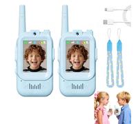 Talkie Walkie Enfants avec Vidéo & Caméra HD, 4 Modes de Voix Changée, Batterie Rechargeable et Matériau ABS sûr pour Un Anniversaire ou Noël (2 Bleu)