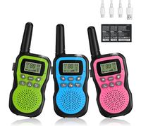 Talkie Walkie Enfants Rechargeable, Apkezel Talkie Walkie Longue Portée 3 KM avec Batterie 1000mAh, Ensemble de 3 Talki Walki avec Lampe de Poche VOX pour l'extérieur, Le Camping, La Randonnée
