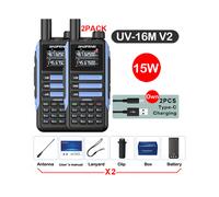 Talkie-walkie étanche 15 W, portée 50 km, prise USB, bleu - Kit 1