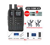 Talkie-walkie étanche 15 W, portée 50 km, prise USB, noir - Kit 2