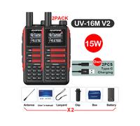 Talkie-walkie étanche 15 W, portée 50 km, prise USB, rouge - Kit 1