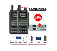 Talkie-walkie étanche 15 W, portée 50 km, prise USB, vert - Kit 2