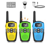 Talkie Walkie Jouet Enfants Longue PortéE, NXGKET Takie-Walkie Rechargeable USB Type C Lot de 3 Walkie Talkies Jouet Fille 3 Ans, 16 Canaux Radio Lampe De Poche pour Aventures ExtéRieures