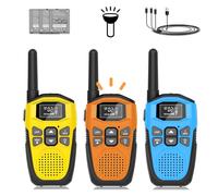 Talkie Walkie Jouet Enfants Longue PortéE, NXGKET Takie-Walkie Rechargeable USB Type C Lot de 3 Walkie Talkies Jouet Fille 3 Ans, 16 Canaux Radio Lampe De Poche pour Aventures ExtéRieures