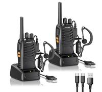 Talkie walkie Longue portée 88E(Version Mise à Niveau du 888S) Walkie Talkies Vox Rechargeable Pmr 446 MHz 16 Canaux, avec des écouteurs Originaux Construit en Torche LED (2 pcs)