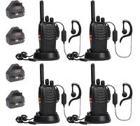 Talkie-walkie PMR446 - Radio bidirectionnelle sans licence - PT88E - 16 canaux - Rechargeable - Longue portée - Avec base de chargeur et écouteurs - Noir - Lot de 4