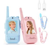 Talkie-walkie pour Enfants avec Vidéo, lot de 2 Jouets Rechargeables pour Tout-petits Avec Caméra HD et Changeur de Voix,Jouets Cadeaux Longue Portée Pour Garçons et Filles de 3 à 8 Ans(Pink + Blue)