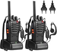 Talkie Walkie Rechargeable, PMR446 sans Licence 16 Canaux CTCSS/DCS, Talkie Walkie Professionnel avec Oreillette et EU Base de Chargement, pour Randonnées, Camping (1 Paire)