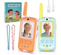 Talkie-Walkie Vidéo pour Enfants, 2 Talkies-Walkie Rechargeable avec Chat Vidéo et SMS, Jeux Intégrés, Changeur de Voix, Photographier, Cadeau de Jouet Interactif pour Garçons et Filles (Jaune+Orange)