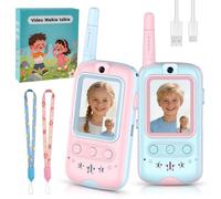 Talkie-Walkie Vidéo pour Enfants, 2 Talkies-Walkie Rechargeable avec Chat Vidéo et SMS, Jeux Intégrés, Changeur de Voix, Photographier, Cadeau de Jouet Interactif pour Garçons et Filles (Rose+Bleu)