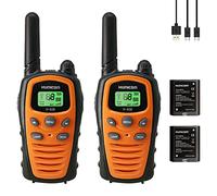 Talkie-Walkies pour Adultes avec Grande portée - Talkie Walkie Enfants PMR VOX Mains Libres 5 km avec Lampe de Poche rétroéclairée LED (Orange + 1200mah Piscine de Charge)