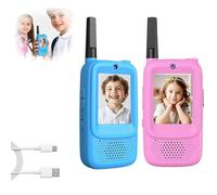 Talkies-Walkies VidéO pour Enfants,Longue PortéE,Rechargeables avec Appareil Photo Et Changeur De Voix,Jouets éDucatifs Enfants 3 à 12 Ans,Cadeaux GarçOns Filles Les Aventures en Plein Air(Blue+Pink)