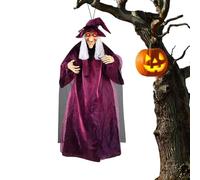 Talking Hanging Halloween Witch, décoration effrayante avec des yeux éclaircis et des sons effrayants pour la cour, le jardin, le porche, la maison hantée, la salle d'évasion, la fête, le décor de vac