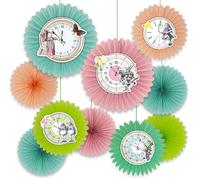 Talking Tables 10x Alice au pays des merveilles Curious Clock Fans Décoration à suspendre en papier pour anniversaires d'enfants, goûter du Chapelier fou, baby shower