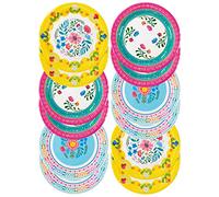 Talking Tables Pack de 12 Assiettes en Papier Jetables (23cm) Motif Floral Bohême | Thème Hawaiien, Pique-nique d'Été, BBQ ou Fêtes d'Anniversaire Encanto. Jaune, Rose, Bleu