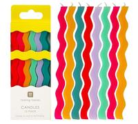 Talking Tables 12 Bougies d'Anniversaire Ondulées Décorations Gâteau Arc-en-Ciel - Design Courbé Premium avec Supports - 12,5cm