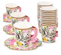 Talking Tables 12 Gobelets Jetables et Soucoupes Alice au Pays des Merveilles - Vaisselle Jetable Goûter, Gobelets Anniversaire ou Baby Shower, Gobelet Carton, Mélange Couleurs, 12 pièces