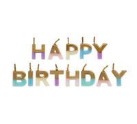 Talking Tables - 13 x Bougies Anniversaire Lettres Happy Birthday, Pastel Dorées, Décoration Gâteau Scintillante, Multicolore Arc-en-Ciel, Fête