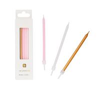 Talking Tables Lot de 16 bougies d'anniversaire dorées, blanches et roses avec supports | Jolies décorations de gâteau pour anniversaires, mariages, baby shower, filles, 10 cm