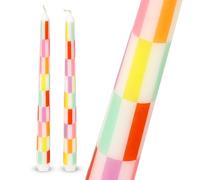 Talking Tables 2 x bougies de table hautes effilées à carreaux colorés 23cm en cire déco élégante pour centre de table et ambiance estivale non parfumées emballage éco durée de combustion prolongée