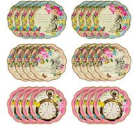 Talking Tables Assiettes Jetables Lot de 24 Thème Alice Pays Merveilles, Assiettes Jetables Anniversaire autour Chapelier Fou, Assiette Carton Goûter, Baby Shower, Fête des Mères, Multicolore, 18 cm