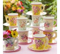 Talking Tables Lot de 24 Gobelets Jetables et Soucoupes, Vaisselle Jetable Fleurie Vintage - Gobelets Carton Anniversaire, Goûter, Garden Party, Baby Shower, Mariage - Gobelet Café