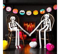 Talking Tables 2x Squelettes Suspendus Décorations de Fête d'Halloween | Nids d'abeilles en papier Mr & Mrs | Jour des crânes morts, accessoires de cimetière PUMPKIN-SKELETONS White