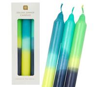 Talking Tables Lot de 3 bougies coniques ombrées non parfumées bleu, jaune et vert, bleu marbre, grande taille