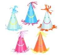 Talking Tables 5 x chapeaux de fête en papier visages souriants 10cm réutilisables avec pompon couleurs assorties pour anniversaires enfants baby shower mixte