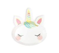Talking Tables 8 Assiettes Licorne 23cm, Assiettes Découpées en Papier avec Feuille d'Or, Fournitures Anniversaire Licorne, Vaisselle Arc-en-Ciel Pastel
