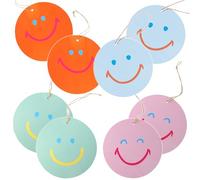 Talking Tables 8 Étiquettes Cadeaux Anniversaire Kraft 10 cm, Visage Souriant Coloré avec Ficelle, DIY Loisirs Créatifs, Étiquettes Merci, Sans Plastique