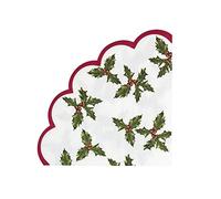 Talking Tables Accessoires de Fête de Noël | Petites Serviettes Papier Festonnées Motif Houx | Serviette Papier Noël | Lot de 20