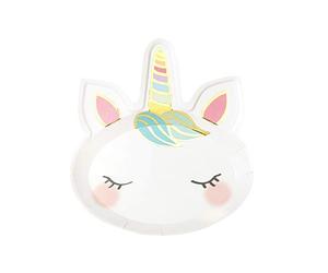 Talking Tables Assiettes en forme de Visage de Licorne, Anniversaire, Enfants, Baby Shower, Papier, Lot de 8, Jetable, Or et Couleur Pastel, Kleur: Wit, Blanc