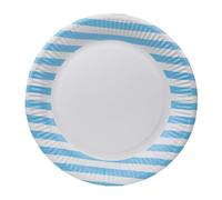 Talking Tables- Assiettes Rondes jetables en Papier à Rayures Bleues pour Anniversaire, Barbecue, Pique-Nique, fête prénatale pour Enfants, 23 cm