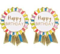 Talking Tables Badge Happy Birthday Rainbow Or Doré Émail Métal Rosette Réutilisable Accessoire Fille Adulte Enfant 16e 18e 21e Anniversaire 4.5 cm Diamètre (Lot de 2)