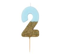 Talking Tables Bougie Anniversaire | Bougies Gâteau Anniversaire | Bougies Anniversaire Originales | Bougie Bleue | Bougie Chiffre 3 | Topper Gâteau Anniversaire | Paillettes Or et Bleu