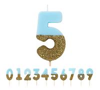 Talking Tables Bougie Anniversaire | Bougies Gâteau Anniversaire | Bougies Anniversaire Originales | Bougie Bleue | Bougie Chiffre 3 | Topper Gâteau Anniversaire | Paillettes Or et Bleu