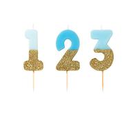 Talking Tables Bougie Anniversaire | Bougies Gâteau Anniversaire | Bougies Anniversaire Originales | Bougie Bleue | Bougie Chiffre 3 | Topper Gâteau Anniversaire | Paillettes Or et Bleu