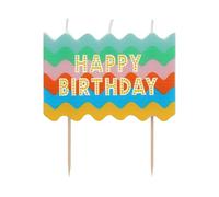 Talking Tables Bougie Bloc Happy Birthday Ondulée Arc-en-Ciel pour Gateau d'Anniversaire - Grande Taille 6,3 cm, 3 Meches,
