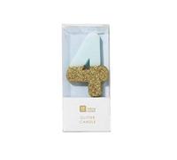 Talking Tables Bougie Anniversaire | Bougies Gâteau Anniversaire | Bougies Anniversaire Originales | Bougie Bleue | Bougie Chiffre 4 | Topper Gâteau Anniversaire | Paillettes Or et Bleu